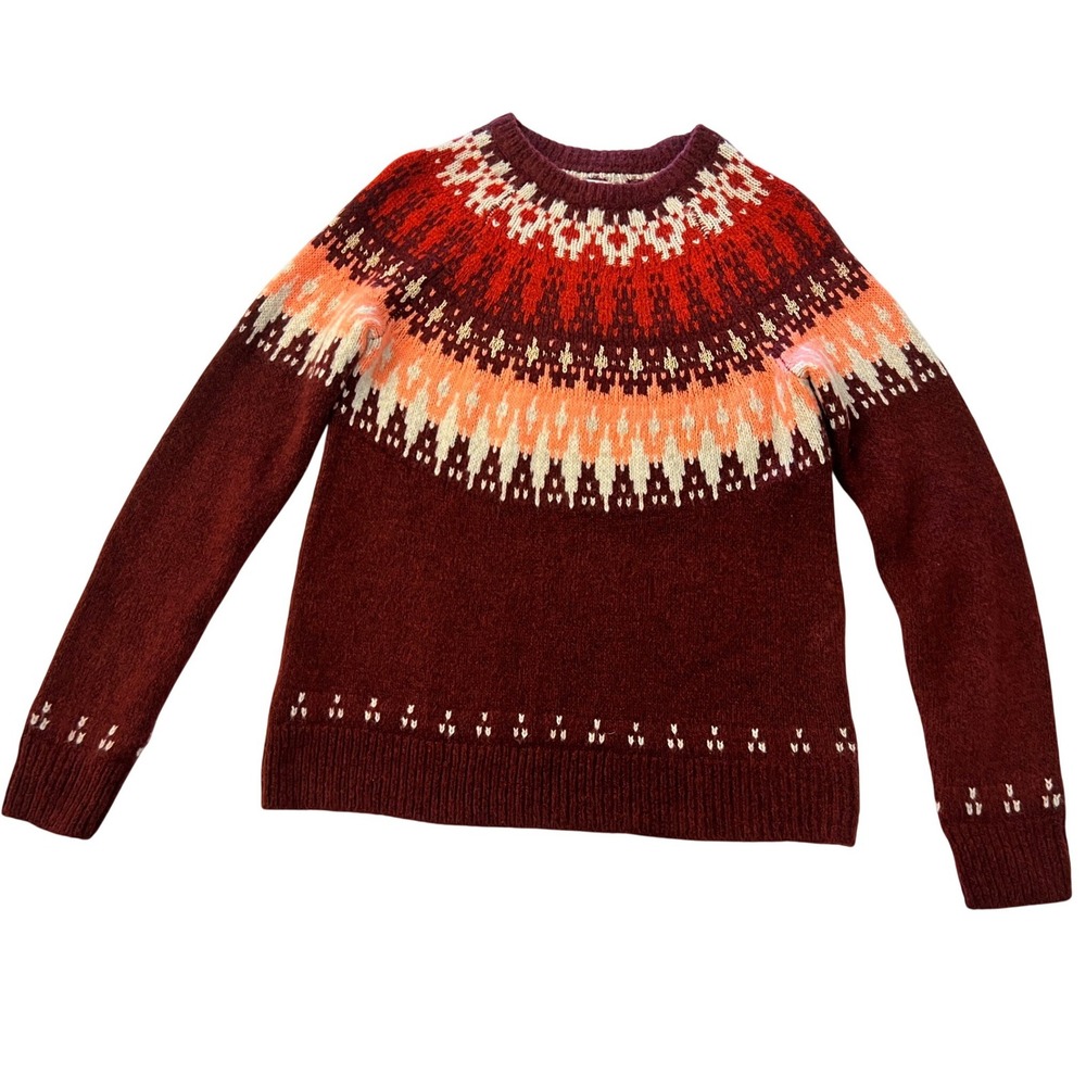 Sonoma Goods For Life Burgundy Fair Isle Crew Neck Knit Sweater Womens Small